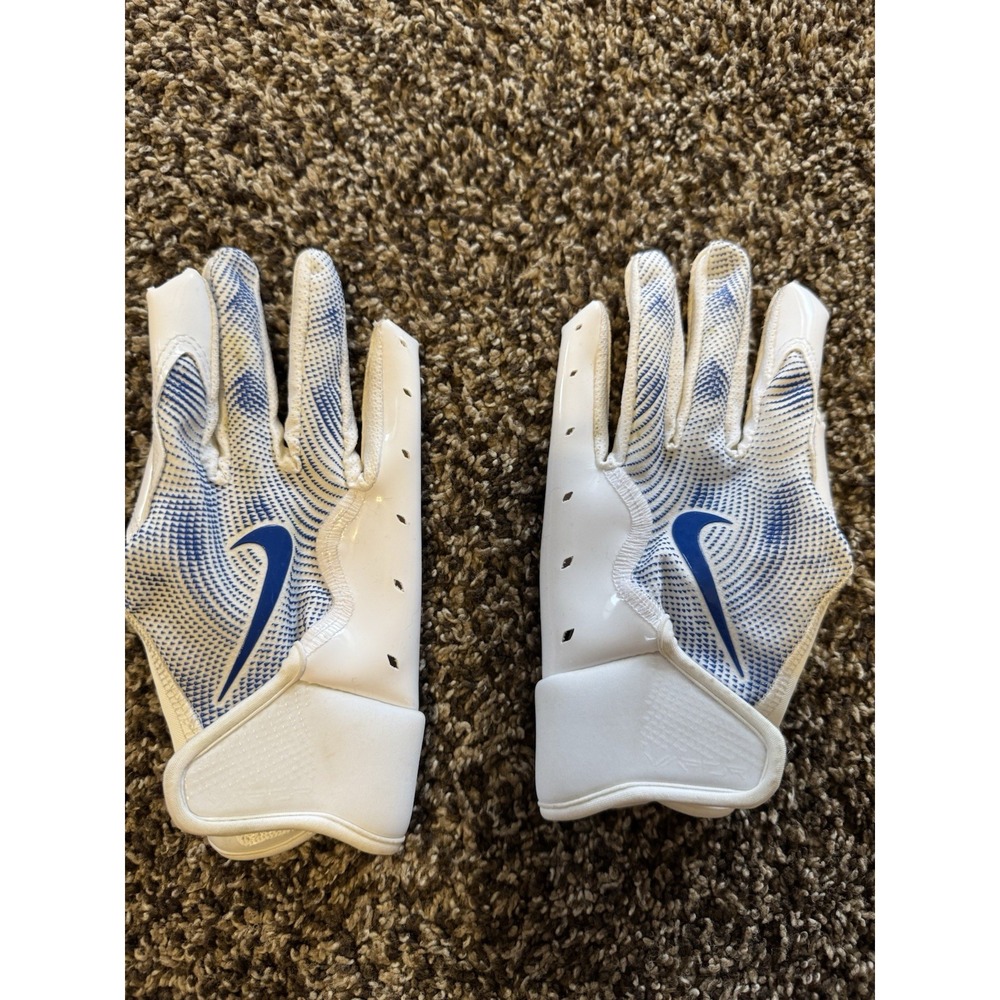 Nike Youth Small Vapor Football Gloves White With Blue Trim